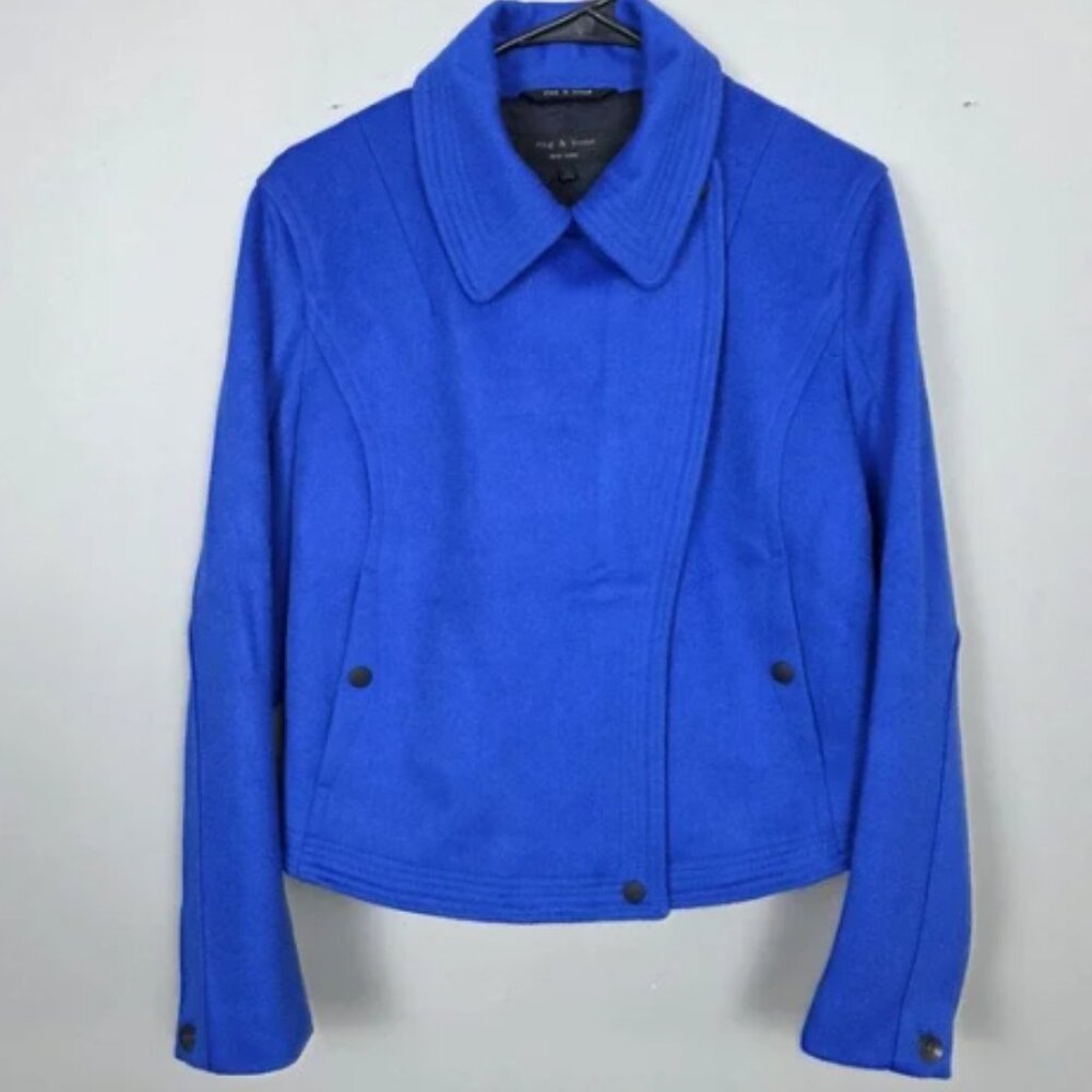 RAG & BONE RUNWAY Grosvenor Wool Moto Jacket FALL 2011 COLLECTION Blue Zip 2
